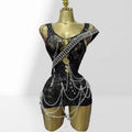 Personalized Design Hollow Pin Belt Black Mesh Jumpsuit Halloween Festival Stage Performance Vest Party Wear Dress For The Women