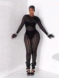 Sexy See Through Jumpsuit Women Coquette o-Neck Full Sleeve Stretch Hipster Skinny Fit 2026 Spring Clubwear Overalls