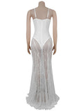 Sexy Mesh Jacquard Dress Women See Through Patchwork Sleeveless Backless Stretch Skinny Midnight Party Club Vestidos