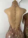 Sparkly Tassels Women Sexy High Split Sleeveless Mesh See Through Party Nightclub Birthday Dress Performance Costume Stage Wear