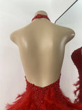 Sexy Halter Beading Feather Mini Dress For Women Backless Luxury Birthday Celebrity Evening Gowns Performance Wear