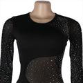 Sexy Rhinestone Jumpsuit Luxury for Women Long Sleeve Sheer Mesh Patchwork Skinny Night Birthday Party Club Romper Overalls