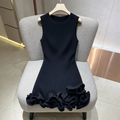 Sleeveless Crew Neck Knit Mini Dress for Women Solid Color 3D Layered Ruffle Trim Bodycon for Club Cocktail Night Out Party