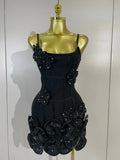 Elegant Chic 3D Beaded Flower Spaghetti Strap Short Bodycon Bandage Dress Luxury Party Prom Gown Birthday Wedding Guest Dresses