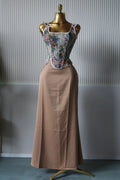 Women's Dress Set Print Bow Corset Top and Maxi Long Skirt Suit  Summer Elegant Evening Two 2 Piece Set Outfits