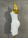 Strapless Corset Bandage Mini DressWomen Hand Beaded 3D Floral Bodycon ShortCocktail Party Wedding Guest Evening Dress