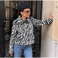 Women Chic Zebra Print Faux Fur Cropped Jacket Lapel Collar Single Breasted Warm Short Coat Autumn Winter Fashion Street Jackets