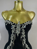 Sexy Strapless Diamond Chain Black Backless Bodycon Bandage Mini Dress Women Elegant Prom Gown Club Evening Party Birthday Dress