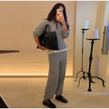 Women Solid Turtleneck Cable Knit Sweater Wide Pants 2 Piece Set Long Sleeve Half Zip Pullover 2026 Casual Loungewear Suit