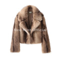 Ins Hot Blogger Fashion Striped Faux Fur Jacket for Women Winter Lapel Collar Fluffy Eco Fox Fur Coat Stylish Outerwear