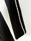 Elegant Beaded pearls blazer pants set Suits women flower white slim blazer +Sexy Mesh See Through sequin Trousers two-piece set