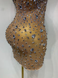 Women Sexy Sleeveless Rhinestone Sheer Mini Bodycon Dress Evening Party Luxury Birthday Bar Nightclub Stage Performance Clothing