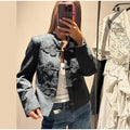 Jacquard Women's Jackets Stand Collar Frog Button Top Long Sleeve Short Black 2026 New Casual Daily Commute Ladies Outerwears