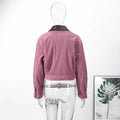 Women's Dusty Pink Corduroy Jacket Fashion Faux Leather Collar Long Sleeve Zipper Cropped Coat Lady 2026 Spring Chic Streetwear
