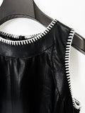 Fashion Bright Line Decoration Pu Leather Dress Women Belt Sleeveless Irregular Draped Dress Club Party Female Vestidos