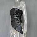 PU Leather Sexy Tube Top Pleated Waist Vest Women's Spring Fashion Solid High Street Zipper Irregular T Shirt Sleeveless