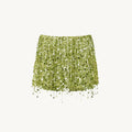 Women's Lime Green Sequined skirts Set 2 pieces sexy Spaghetti Strap Crop Top Mini Skirt with Tassel Lady Party Outfits