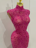 Luxury Sparkly Crystal Diamond Mesh See Through Maxi Long Dress Women Elegant Party Costume Singer Sexy Stage Performance Outfit