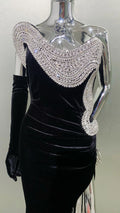 Women Celebrity Sexy Strapless Backless Diamonds Beading Maxi Long Gowns Dress Elegant Evening Party Club Dress Vestido