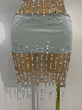 Sexy Strapless Rhinestone Pearl Chain Mesh Mini Dress Women Luxury Birthday Party Nightclub Celebrity Stage Performance Outfit