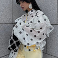 French Polka Dot Design Blouses for Women Stand Collar Long Sleeve Spliced Ruffled Vintage Shirt Female Autumn New