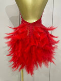 Women Luxury Rhinestones Pearls Feathers Halter Backless Short Dress Women Sexy Celebrate Birthday Dress Nightclub Stage Costume