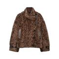 Solid Faux Shearling Coat Women Stand Collar Asymmetric Button Faux Leather Patchwork Winter Streetwear Thick Plush Outerwear