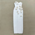 Pink Red Color Women Sexy Strapless Off the Shoulder Florals Bodycon Long Bandage Dress Celebrate Fashion Evening Party Outfit