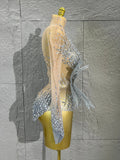 Sexy Madam Sparkling Crystal Bodysuit Long Sleeve See Through Mesh Jumpsuit Evening Party Bar Dancer Stage Wear ForFemale Singer