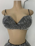 Women's Rhinestones Top Shorts Sets Nightclub Show Three Pieces Outfit Nightclub Performance Singer Dance Costume Stage Wear