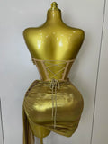 Sparkly Gold Sequin Sexy Top Two Pieces Set 2025 Women Celebrate Party Birthday NightClub Performance Dancer Show Stage Outfit