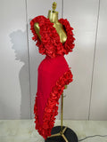 2026 Women Sexy Deep V Ruffle Bodysuit And Irregular Length Skirt Two-piece Set  Sexy Holiday Bikini Swimwear Photo Shoot Wear