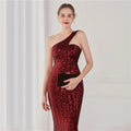 High Quality Women Design Maxi Dress Sexy One Shoulder Sequin Evening Dress Party Night Elegant Long Prom Dress Vestidos
