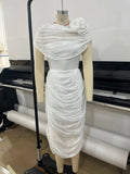 Elegant Spliced Shawl Long Dress for Women Sleeveless High Waist Patchwork Folds Dresses Female New