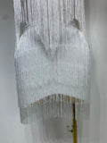 Women Sexy Strapless Tassel Off Shoulder Bandage Dress Fancy Club Celebrity Evening Party Mini Bodycon Dress Birthday Vestido
