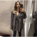 Elegant Blazer Jacket Pant Set Women Slim Fit Solid Lapel Double Breasted Coat Wide Leg Pant 2026 Spring Lady Commute Outfit New