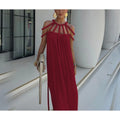 Solid Loose Hollow Out Dresses for Women O Neck Sleeveless High Waist Minimalist Dress Femle Clothes