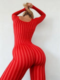 Wmstar Jumpsuit Women Wholesale Fashionable Seamless Striped Jacquard One-piece Long Sleeved One Piece Outfits Drip Shopping