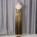 Gold Pleated Maxi Gala Dresses for Women Sleeveless High Waist Patchwork Sashes Spaghetti Strap Luxury Runway Dress Female