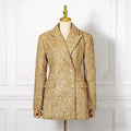 Chic Luxurious Tweed Blazer for Wommen Noched Collar Long Sleeve Patcfhwork Double Breasted Elegant Formal Coat Female New
