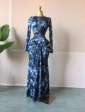 Women Print O-neck Stacked Ruched Bowknot Streamer Mermaid Maxi Midi Dress 2026 Cocktail Birthday Holiday Party Dresses