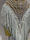 Women Sparkly Diamonds Pearls Tassel Sexy Mesh Stretch Dress Latin Dance Luxury Birthday Outfits Nightclub Party Stage Costume