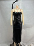 Sexy Leather Red Long Dress Women's Luxury Off Shoulder Corset Bandage Dresses Evening Party Burgundy Wedding Guest Brown Black
