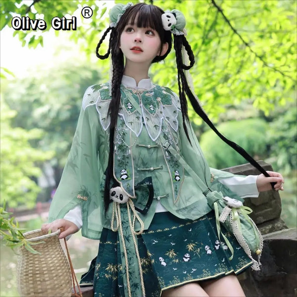 Olive Girl Green Embroidered Ma Mian Skirt for Ren Faire 2026 Fairycore Photoshoot Everyday Wear XS-XL XS-3XL Plus Size Hand Embroidered Dramatic Silhouette Romantic Cottagecore Editorial Not Costume Chinese Heritage Fashion Women