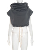 Hooded Pullover Tank Top Women Hipster Casual Simple Wild Basic Streetwear Autumn Fashion Shirring Skinny Slim Vest