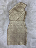 High Quality Celebrity One Shoulder Foiling Gold Print Rayon Bandage Dress Elegant Club Party Dress Vestidos