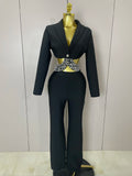 Women Celebrity Designer Fashion Women Luxury Birthday Set Sexy Cut Out Long Sleeve Beading Bodycon Two Pieces Pants Bandage Set