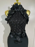 Women Black Red Beaded Flower Mesh Patchwork Long Bandage Dress Celebirty Elegant Prom Evening Club Party Birthday Dresses