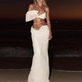 Solid Two Piece Set  for Women Halter Sleeveless Top High Waist Temperament Long Skirt Sets Female