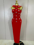 Elegant Flower Beading Sexy Sleeveless Bodycon Long Bandage Dresses Celebrity Cocktail Women Luxury Birthfay Evening Party Dress